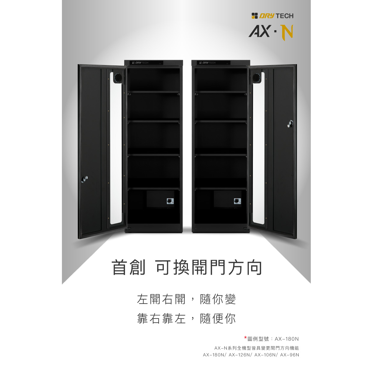 AX-96N電子防潮箱，首創可以調整開門方向