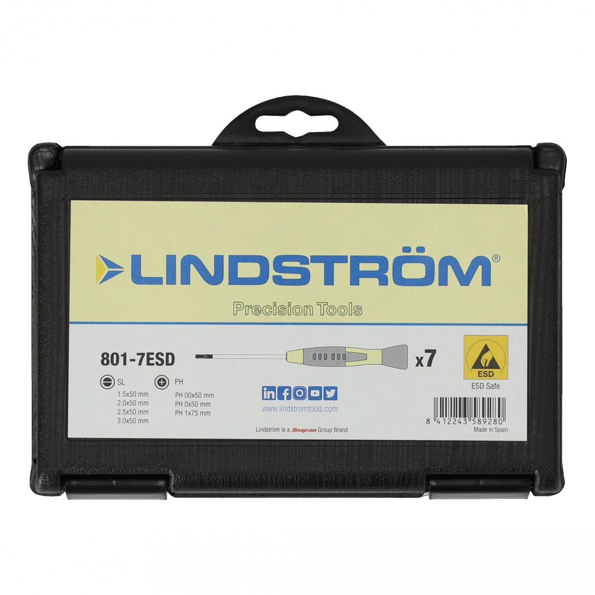 Lindström 一字/十字 ESD 安全精密螺絲起子組 1.5-3.0mm/PH00-PH1 - 7 件 801-7ESD - 商品圖 3