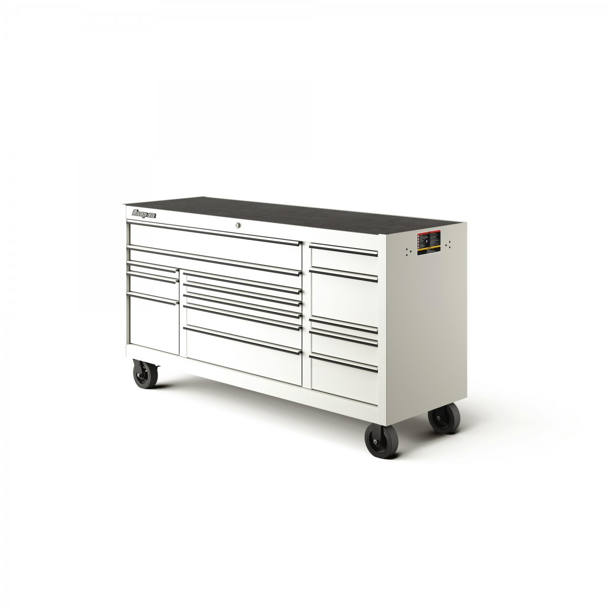 Snap-on 73 吋 15 抽屜三排經典系列滾輪駕駛室，附電源抽屜（白色，黑色飾邊和遮光細節） 73" 15-Drawer Triple-Bank Classic Series Roll Cab with Power Drawer (White with Black Trim and Blackout Details) KCP2423BDC - 商品圖 1