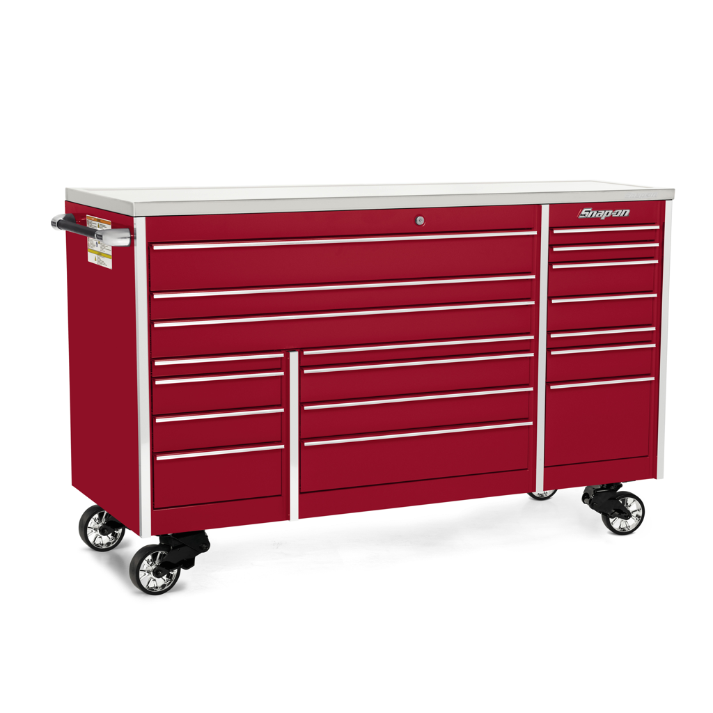 Snap-on 72 吋 18 抽屜三組 Masters 系列不鏽鋼頂捲駕駛室（糖果蘋果紅） 72" 18-Drawer Triple-Bank Masters Series Stainless Steel Top Roll Cab (Candy Apple Red) - HASNA-KTL1023APJH1 - 商品圖 1