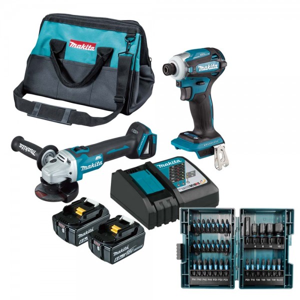 MAKITA 牧田 MAKITA 18V鋰電無刷雙機組-衝擊起子機＋平面砂輪機 MK-DGA406GX4+E-06638+197013-1 - 商品圖 1