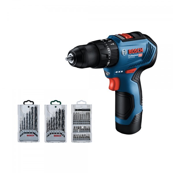 BOSCH 博世 BOSCH 12V鋰電無刷震動電鑽起子機專業套裝GSB 12V-30(雙電2.0AH)-全新金屬夾頭 B-GSB12V-30 - 商品圖 1