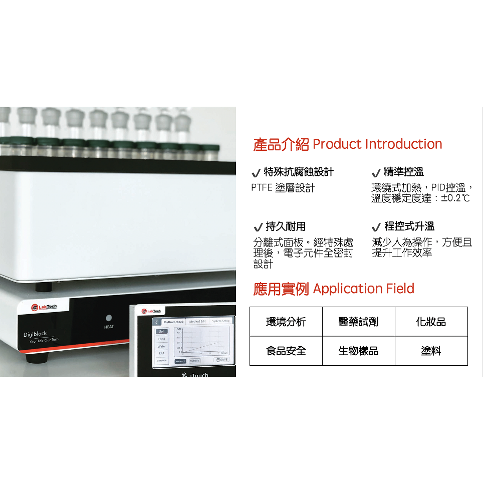 Labtech 孔式加熱板(~210°C) | 耐酸鹼｜分離式面板 ED16-i-touch - 商品圖 3