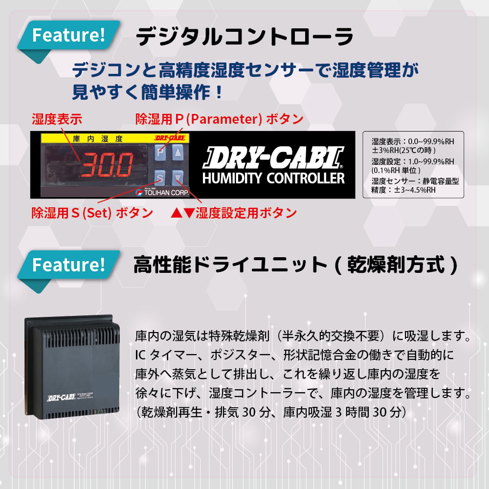 防潮箱 適用中濕度 (25~50%RH) TDC 系列 DX 型 及其他 TDC-160-DX 和更多型號 - 商品圖 3