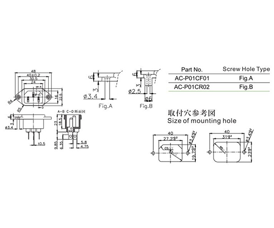 ECHO ELECTRIC Co., Ltd. 交流電源輸入插座 3P 螺絲型 AC-P01CF01 - 商品圖 2