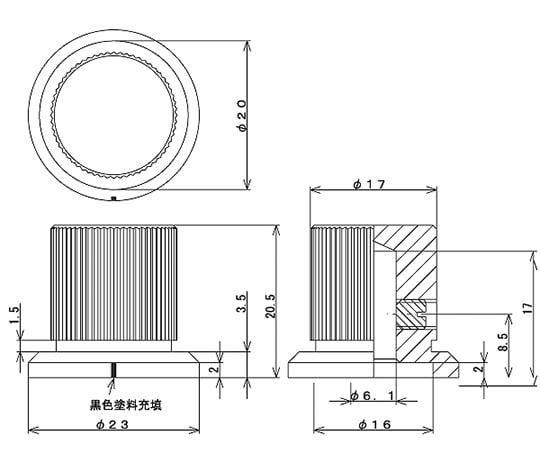 SATO PARTS CO., LTD. 旋鈕 直徑 23 銀色 (鋁) 帶指示線 適用於軸徑 6 K-12 - 商品圖 2