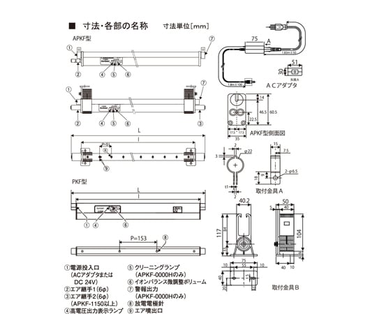 棒型靜電消除器 (DC) PKF 總長 550 mm 附 AC 變壓器 及其他 PKF-550BA-2 和更多型號 - 商品圖 9