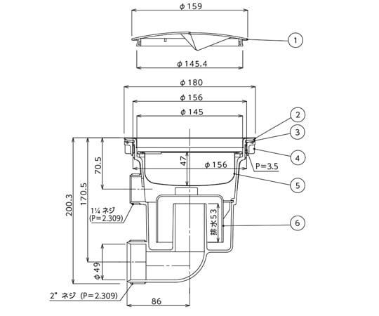淺型橫向排水存水彎 G2螺紋 溢流擋水板 規格 及其他 TO-299NH 和更多型號 - 商品圖 2